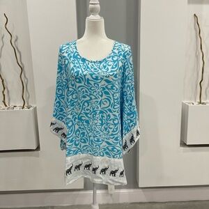 MISHA COLLECTION Blue and White Patterned Long Sleeve Dress